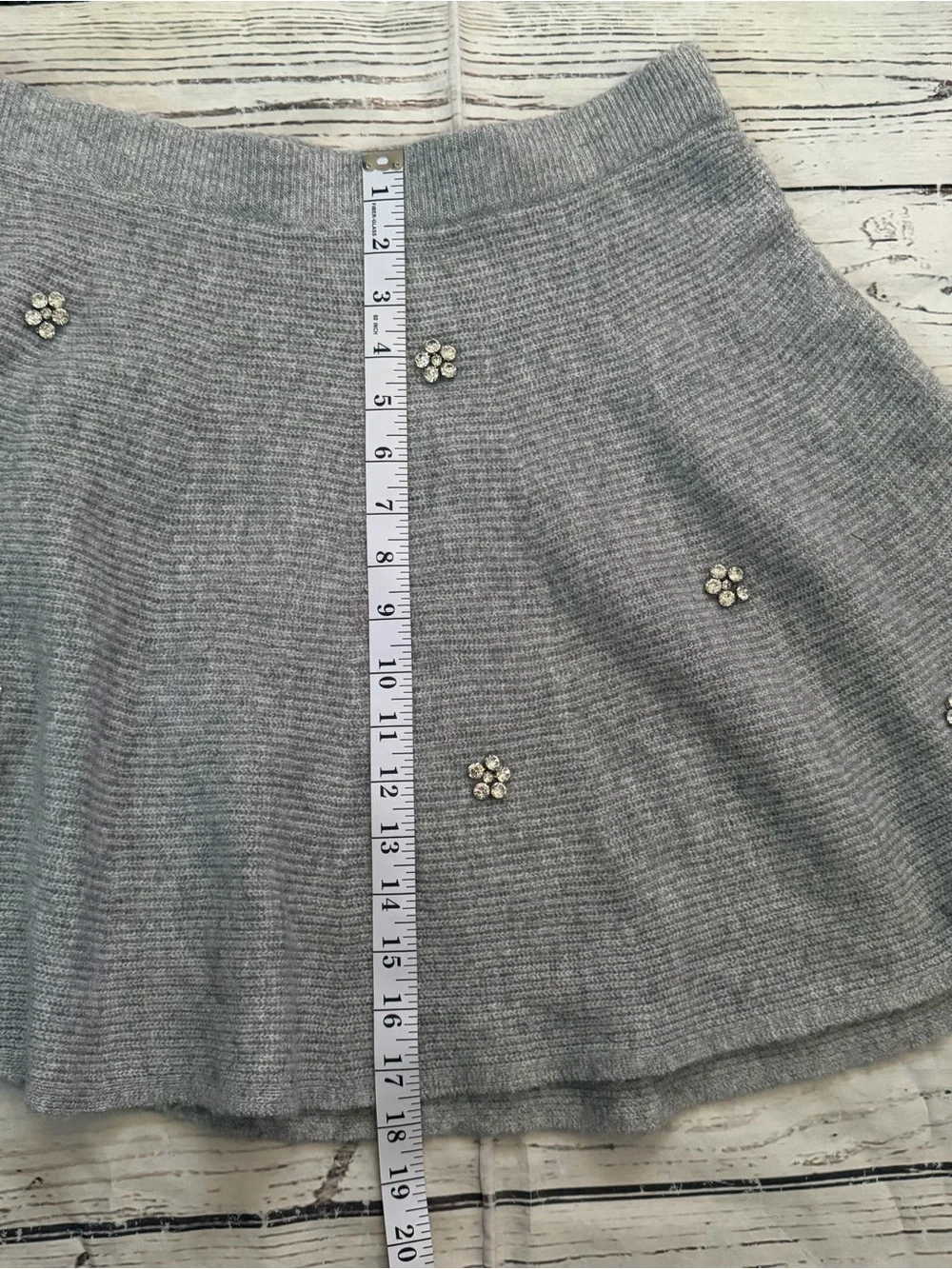 Embellished Light Gray A-Line Knit Skirt